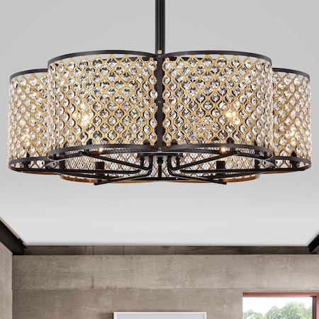 Warehouse Of Tiffany 39.4 in. Luit 6-Light Indoor Remote Controlled Fandelier Ceiling Fan with Light Kit, Black CFL-8421BG